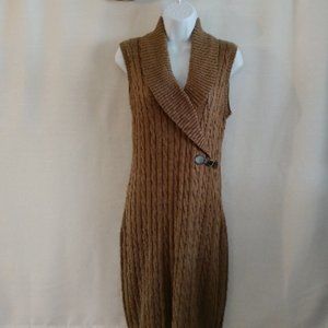Sleeveless Taupe Cable Knit Sweater Dress